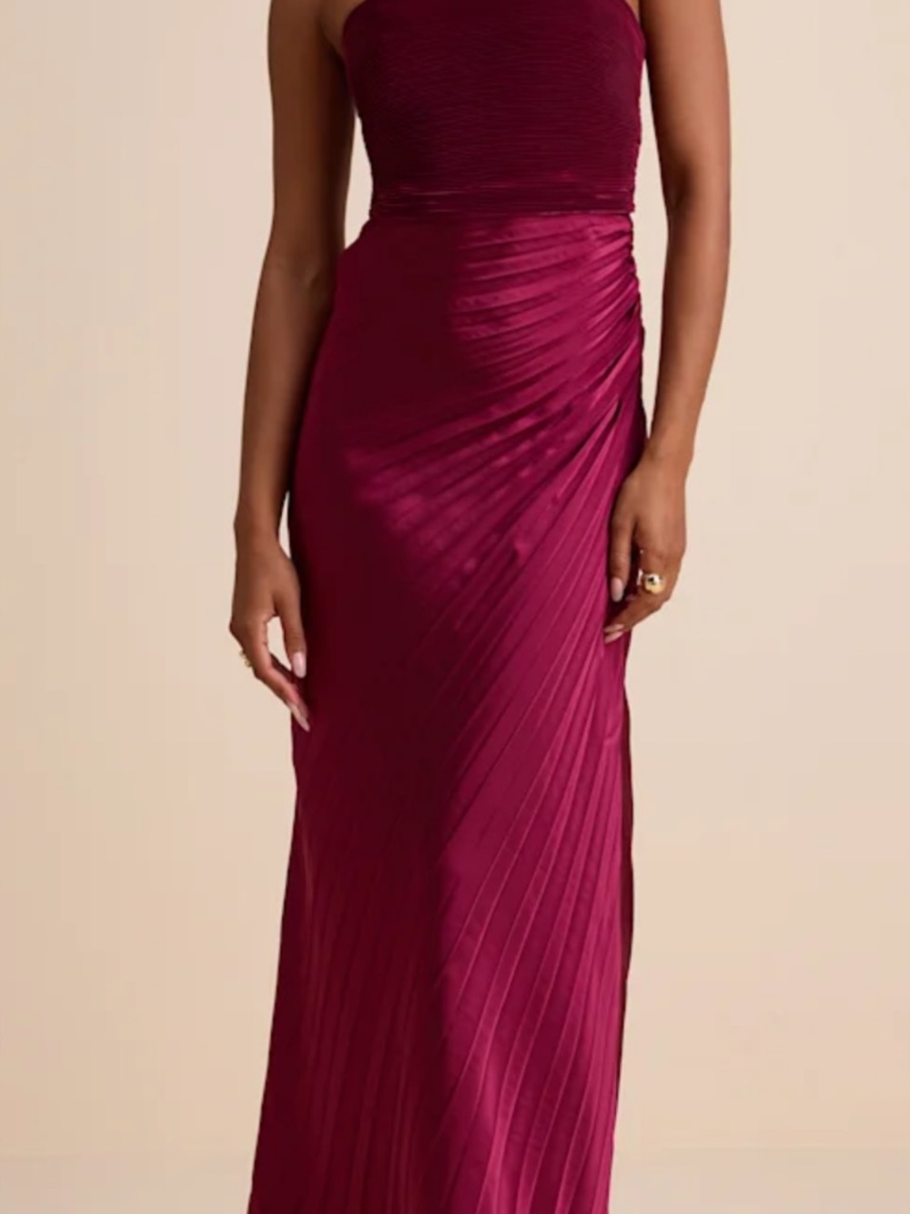 Lulu’s Wine Red Pleated Strapless Maxi Dress - Picture 4 of 4